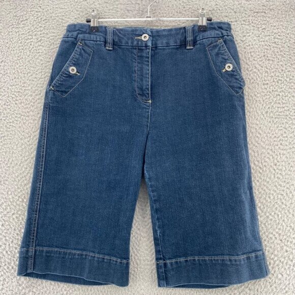 Chicos Shorts Womens 1.5 US 10 Cuddy Blue Dark Wash Denim Stretch Bermuda Jean - Picture 1 of 12